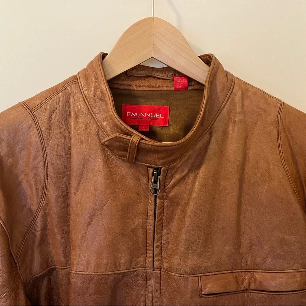 Emanuel Ungaro Men's Tan Leather Moto Jacket | Size: Large - Picture 3 of 8